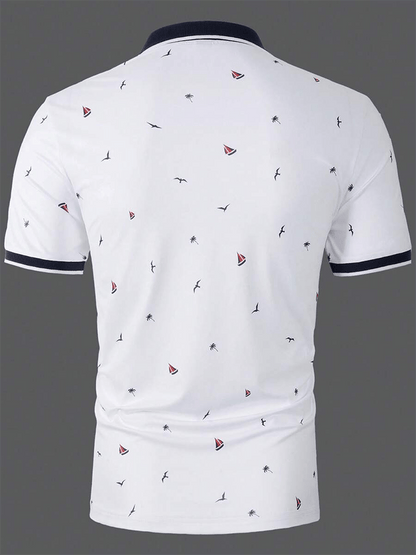 Men's Retro Contrast Design Button Short Sleeve Casual Polo Shirt