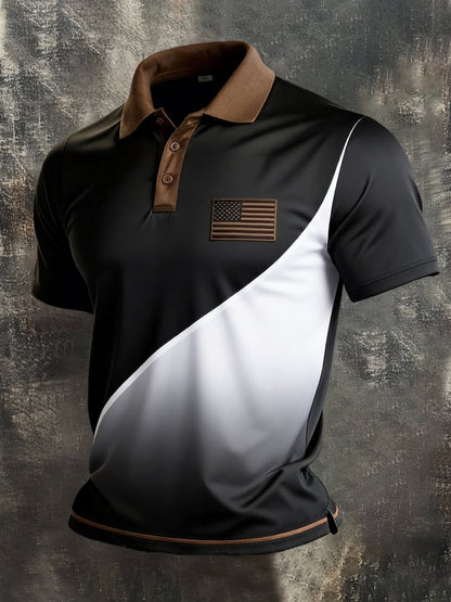 Men's Retro Patriot Color Block Polo Collar Short Sleeve