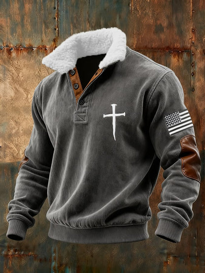 Men's Vintage Faith Cross Print Waffle Sweatshirt