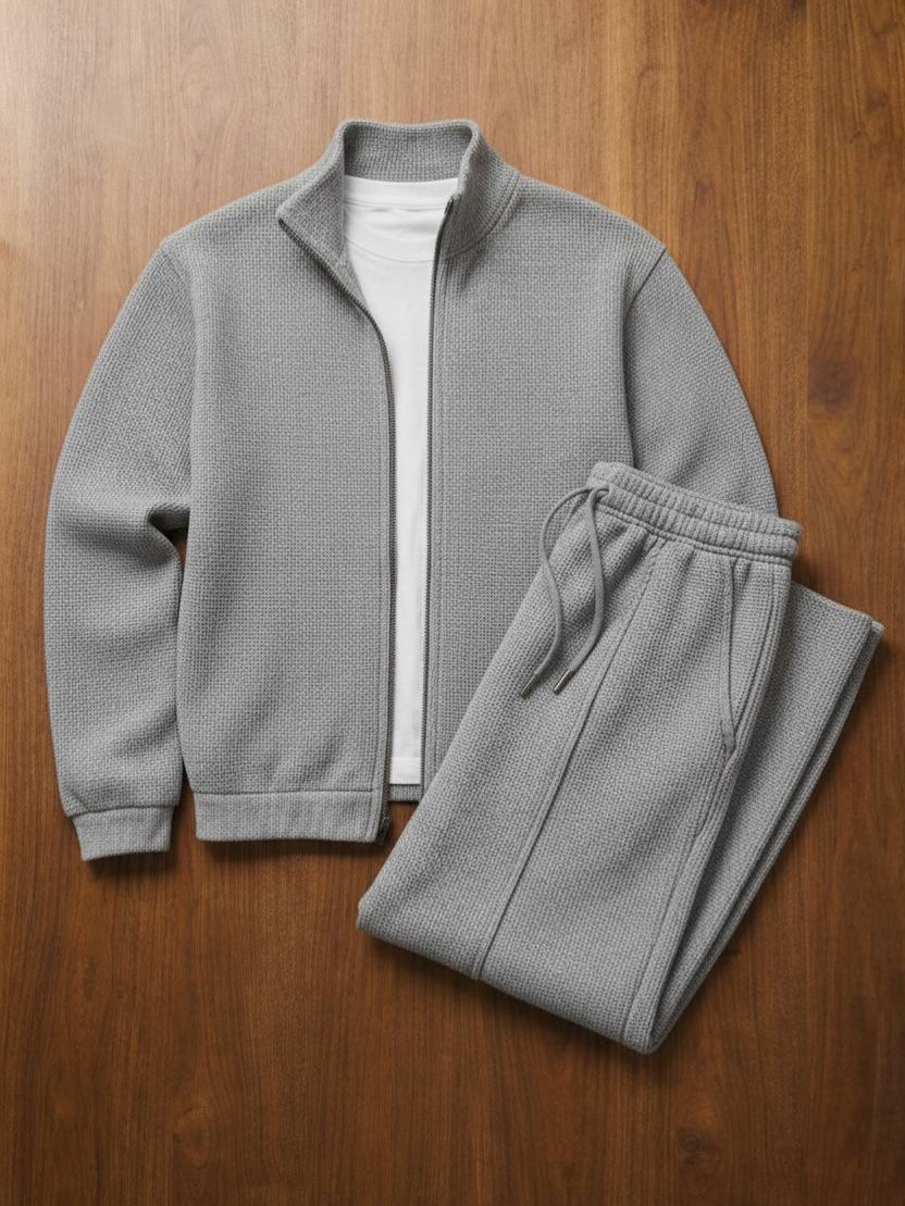 Men's Solid-Color Zipper Hoodie and Pants Set