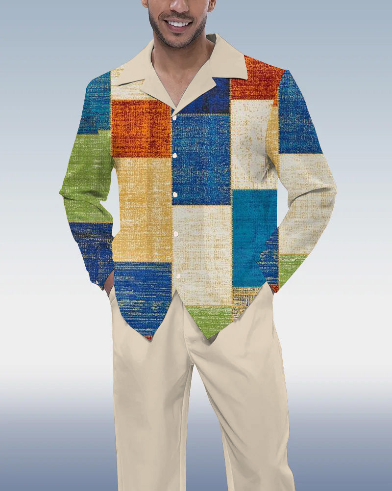 Men's Colorblock Printed Long Sleeve Walking Suit