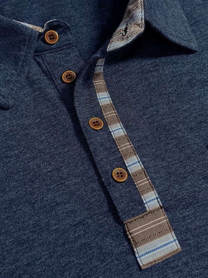 Men's Vintage Color-Block Long-Sleeved Polo Shirt