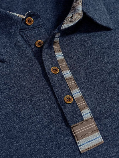 Men's Vintage Color-Block Long-Sleeved Polo Shirt