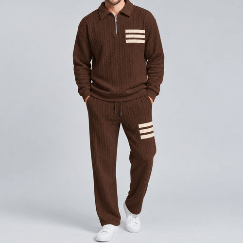 Men's Striped Polo Shirt and Pants Set