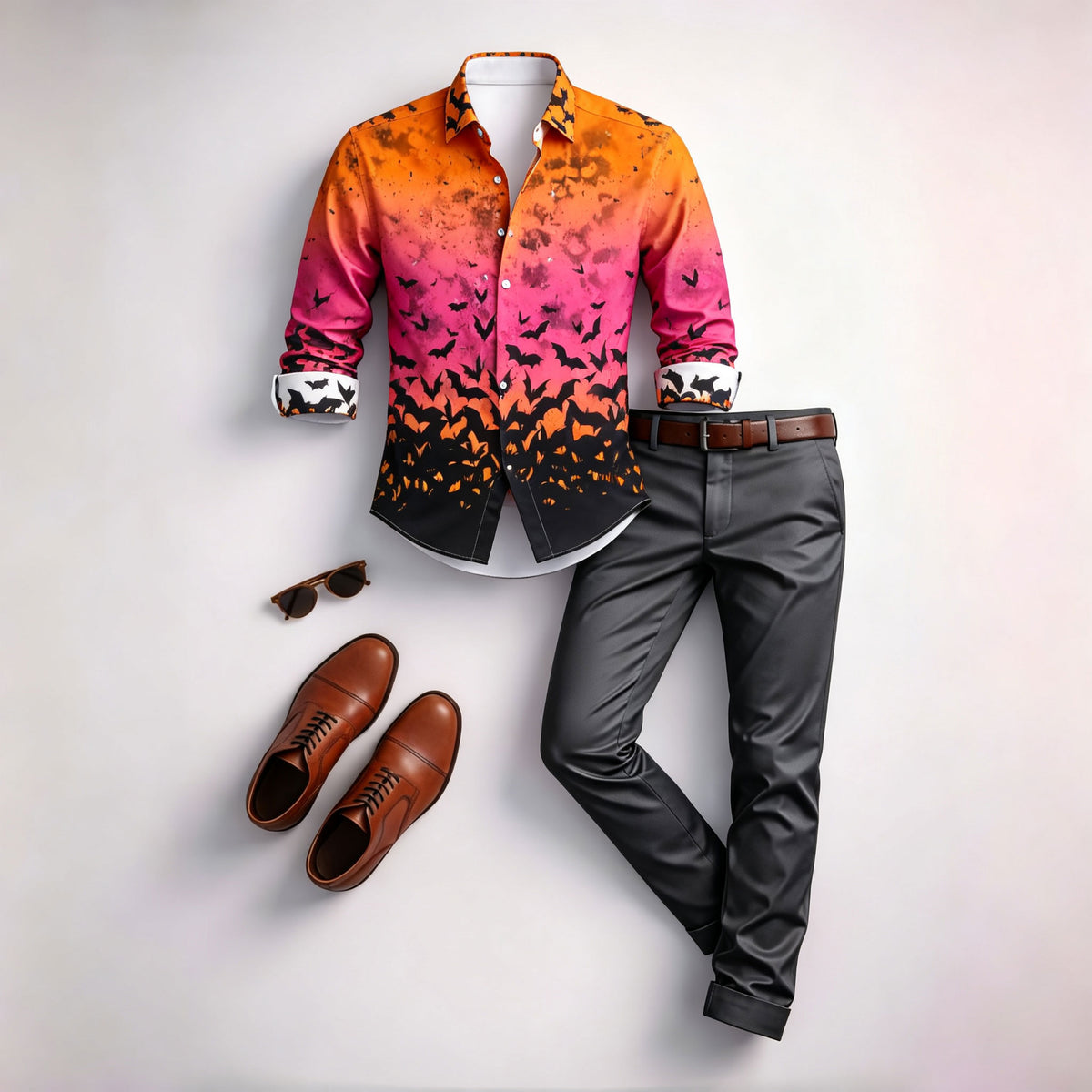 Men's Long-Sleeve Shirt and Pants Set with a Gradient Design