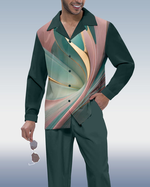 Men's Gradient Print Long Sleeve Shirt Walking Suit 370