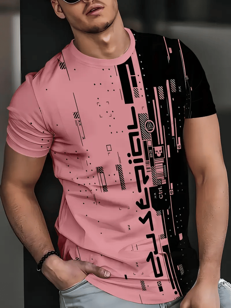 Men's short-sleeved T-shirt with striped logo print