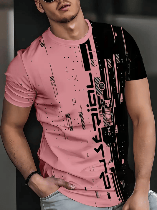 Men's short-sleeved T-shirt with striped logo print
