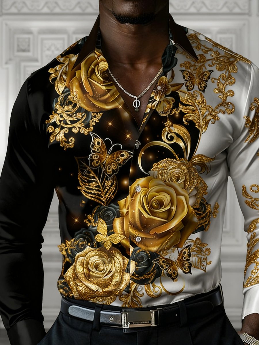 Men's Luxury Retro Floral Long-Sleeved Shirt
