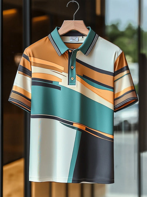 Men's Business Casual Bauhaus Style Button Short Sleeve Polo Shirt