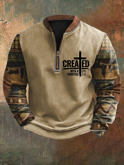 Men's Printed Zip Collar Sweatshirt