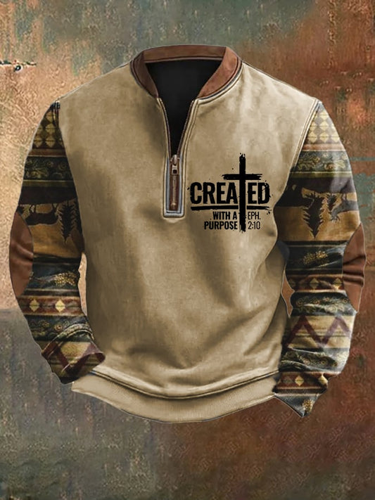 Men's Printed Zip Collar Sweatshirt