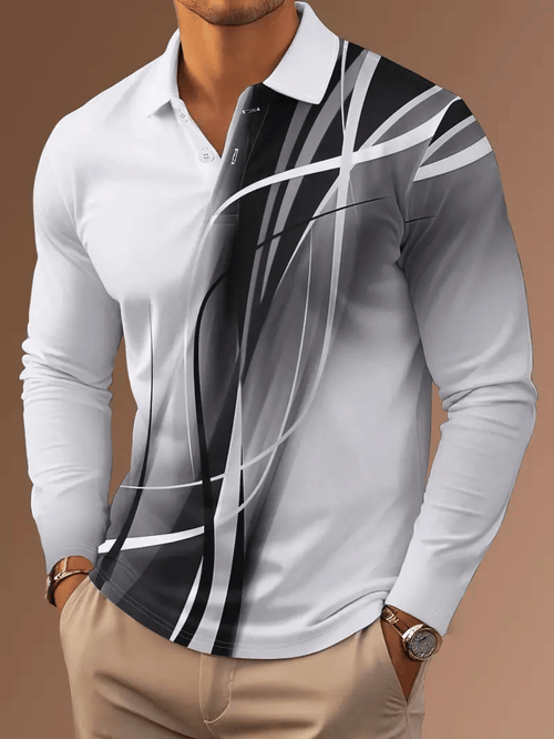 Men's Business Casual Striped Long-Sleeved Polo Shirt