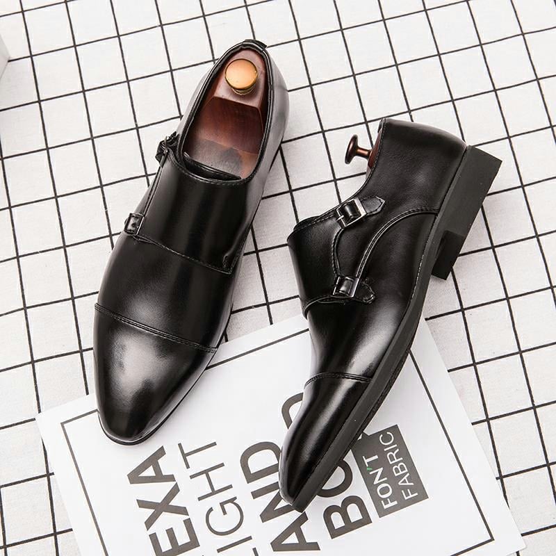 Men's Fashion Color Clash British Casual Buckle Leather Shoes