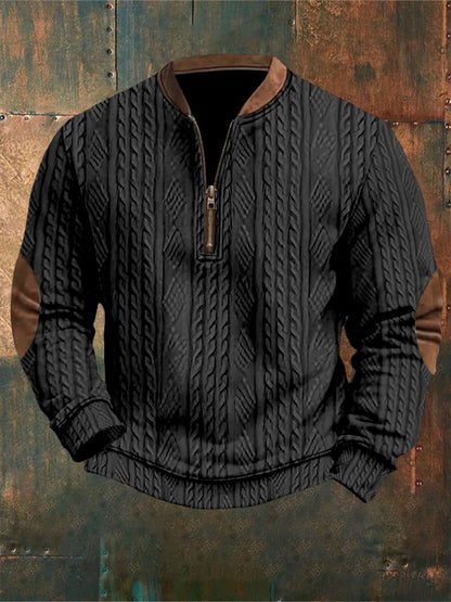 Men's Western Jacquard Zipper Neck Knit Sweatshirt