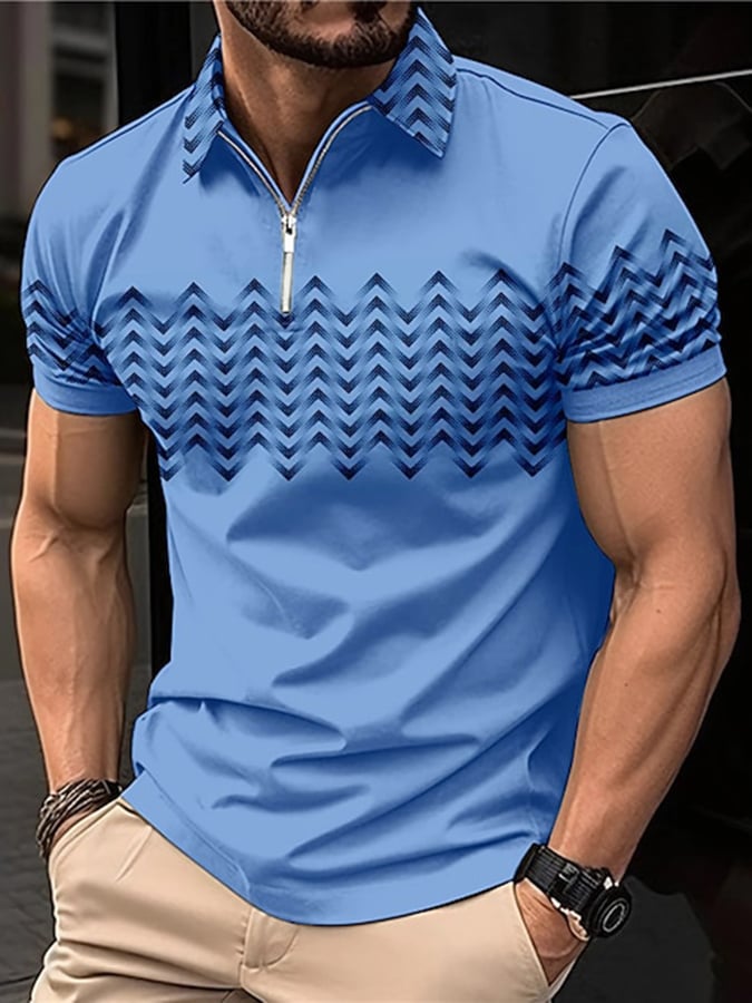 Printed Lapel Pullover Casual Polo Shirt