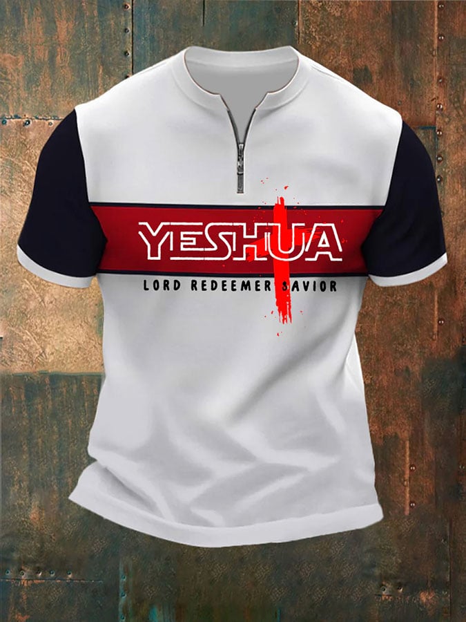 Men's retro Jesus faith graphic print polo shirt