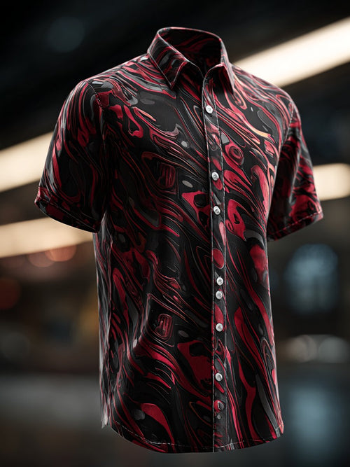 Men's Business Casual Artistic Pattern Lapel Short Sleeve Shirt