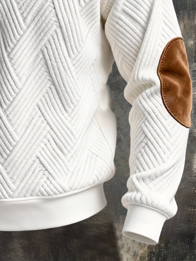 Men's Retro Jacquard Textured Patchwork Comfortable Color-Blocked Zip-Up Sweatshirt