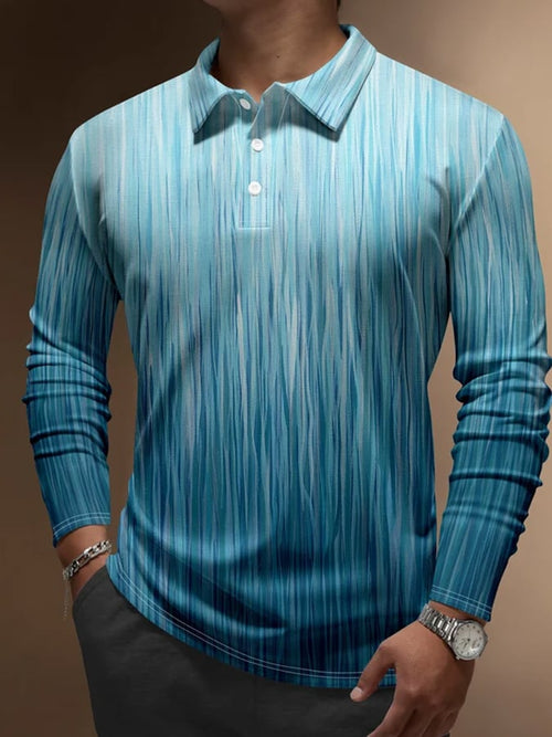 Men's Vintage Gradient Striped Print Casual Polo Shirt