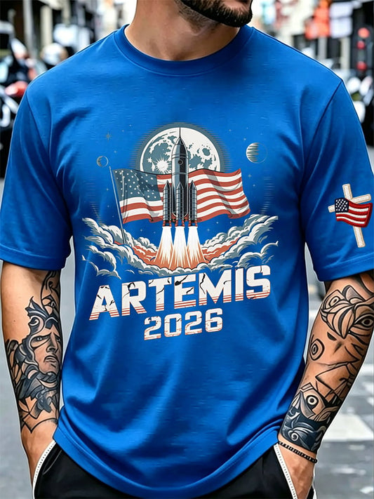 Men's Artemis II Moon Mission Themed Trendy T-Shirt for Space Enthusiasts