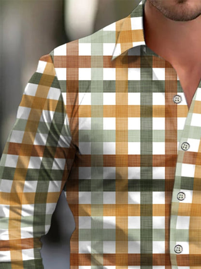 Men's Check Pattern Print Business Shirt