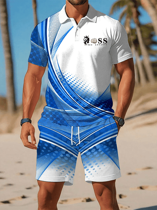 Men's Retro Letter Design Casual Business Short Sleeve Polo Shirt Suit