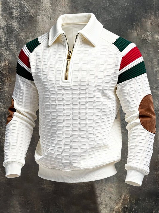 Men's Retro Color Block Print Zipper Sweatshirt