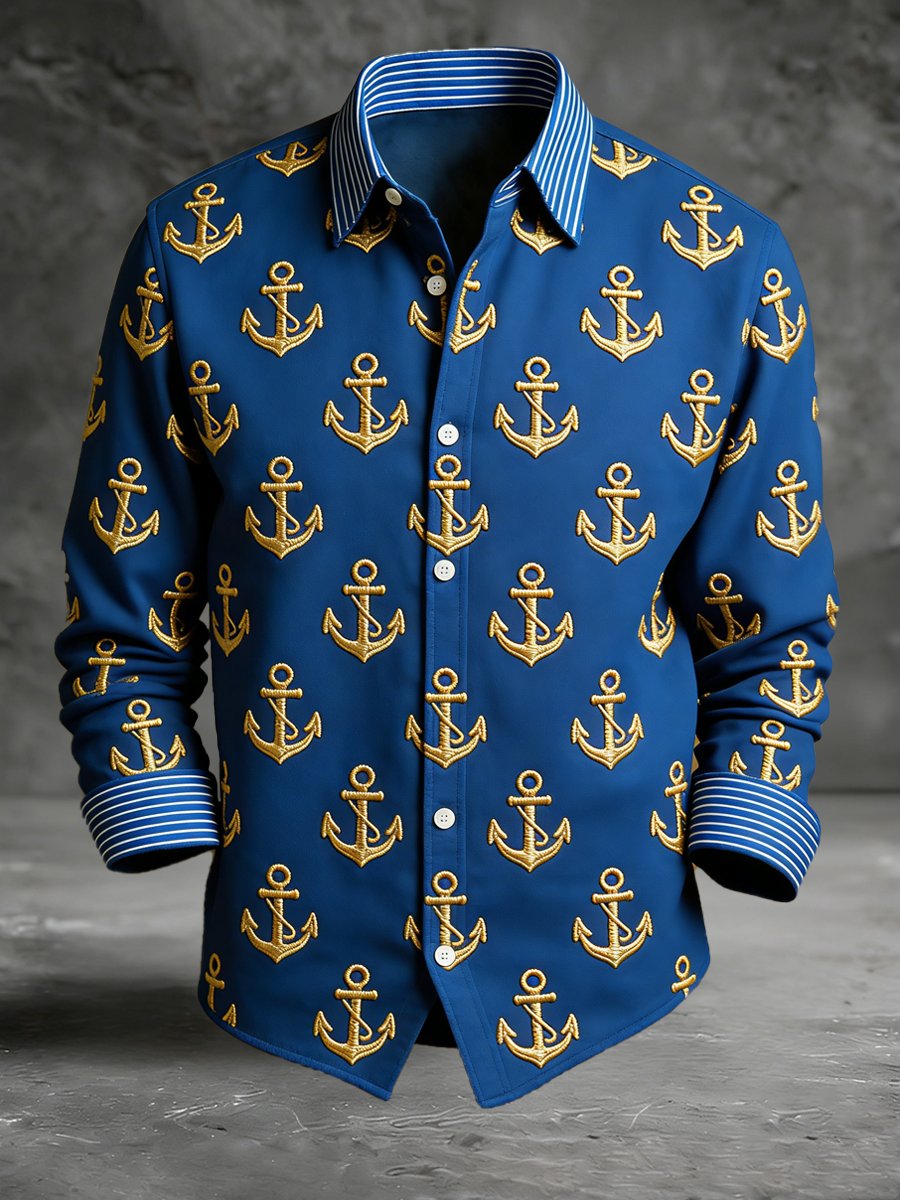 Men's vintage print long-sleeved shirt