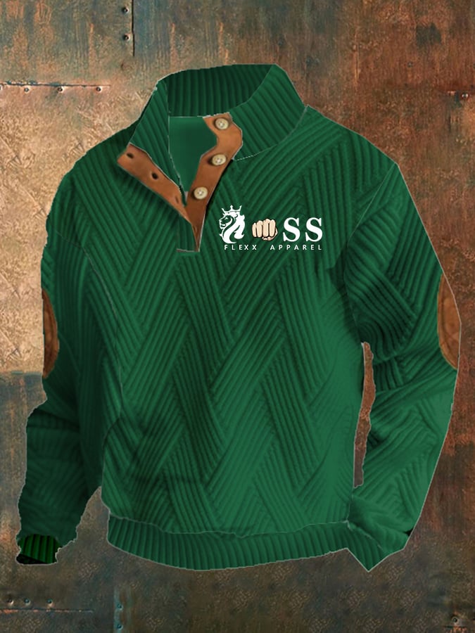 Men's Retro Letter Design Jacquard Plaid Fabric Casual Sweatshirt