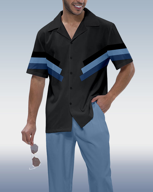 Rianmond Men's Colorblock Short Sleeve Shirt Walking Set 536