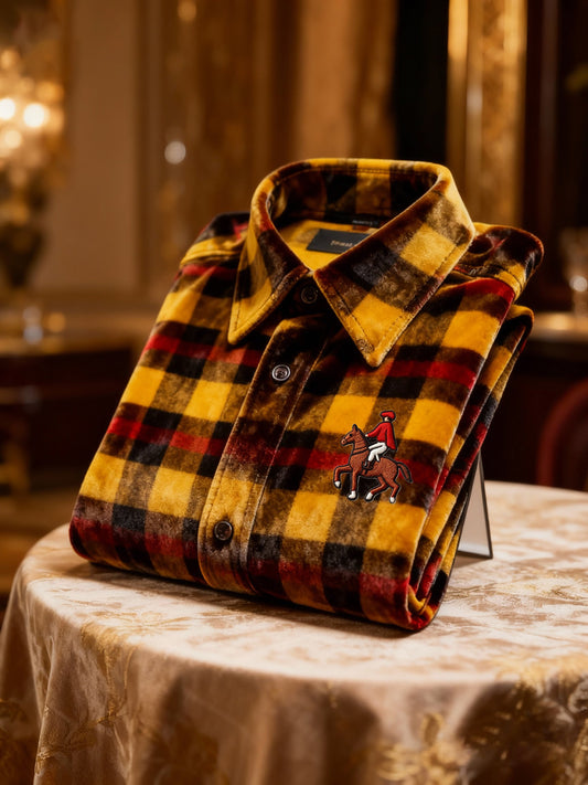 Men's Velvet Logo Casual Plaid Long Sleeve Shirt