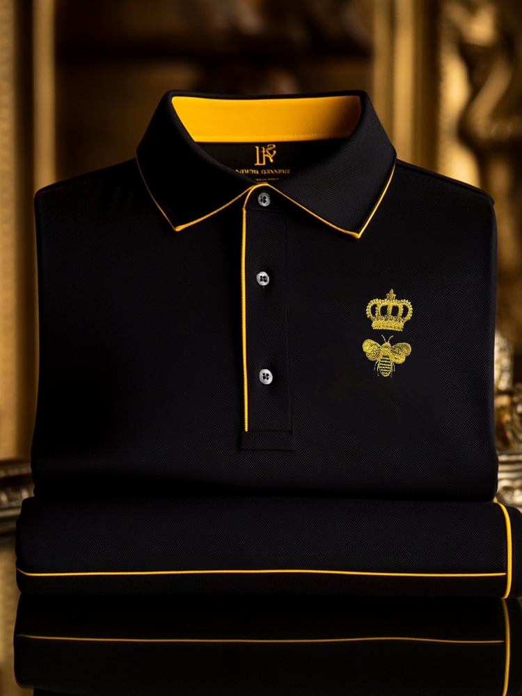 Men's Classic Business Check Logo Button Short Sleeve Polo Shirt