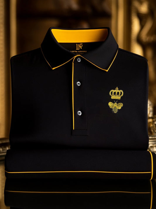 Men's Classic Business Check Logo Button Short Sleeve Polo Shirt
