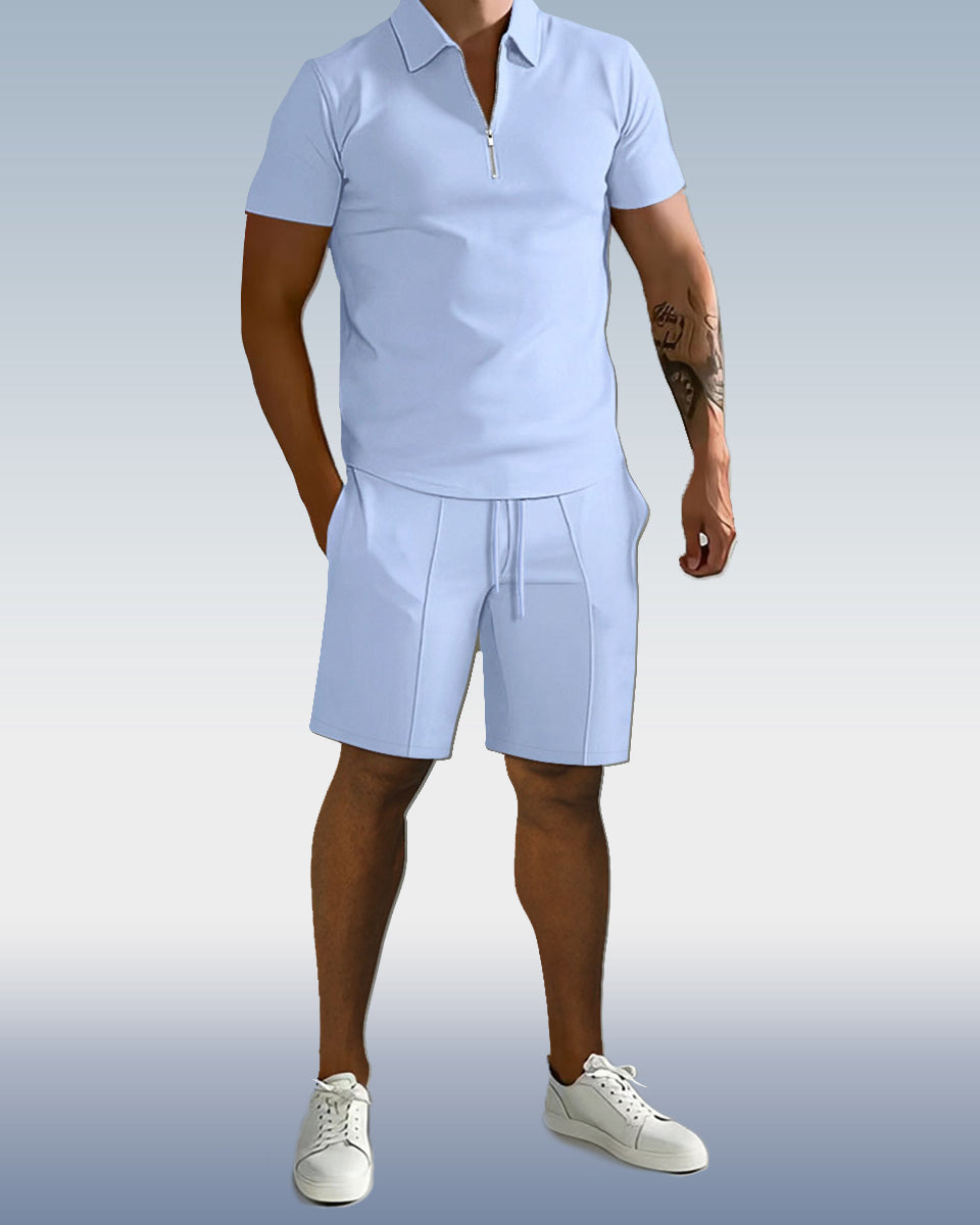 Suitmens Men'sPlain Zipper POLO Short Sleeve Set 0095