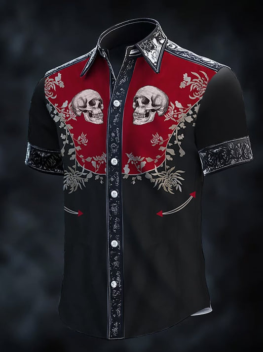 Men's Retro Western Print Short Sleeve Shirt