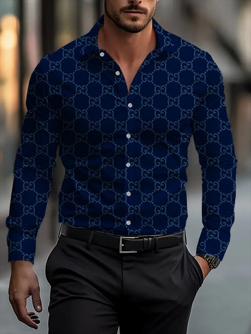 Men's Street Style Business Casual Printed Long Sleeve Shirt