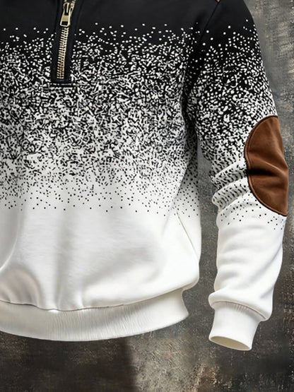 Men's Retro Color Block Print Color-Blocked Zip-Up Sweatshirt