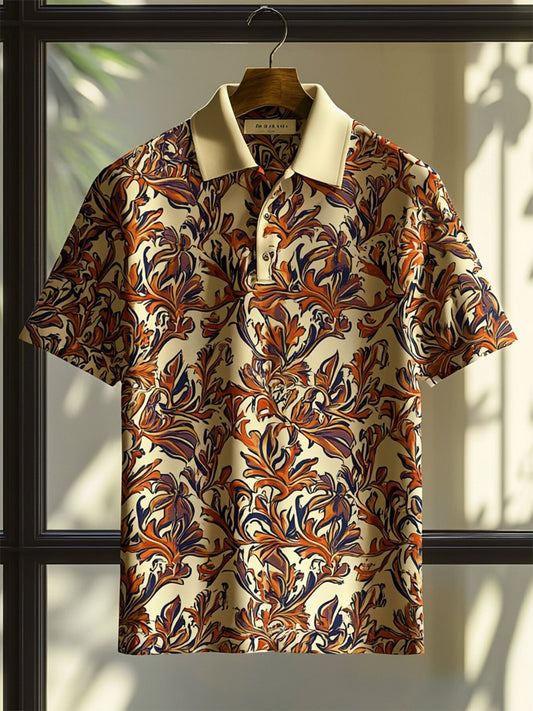 Men's Casual Business Palace Style Button Short Sleeve Polo Shirt
