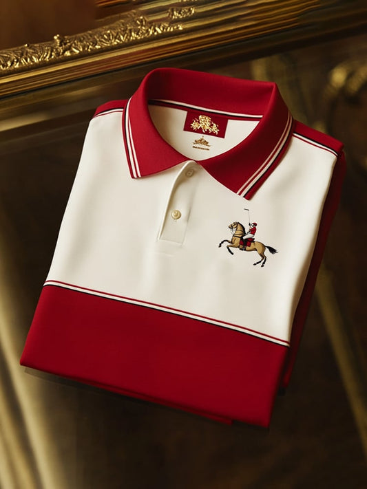Men's Classic Business Check Logo Button Short Sleeve Polo Shirt