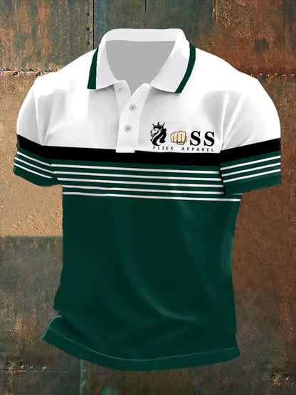 Men's Retro Letter Print Casual Polo Shirt