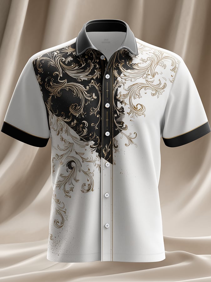 Men's Casual Retro Gentleman Brogue Pattern Dark Shirt