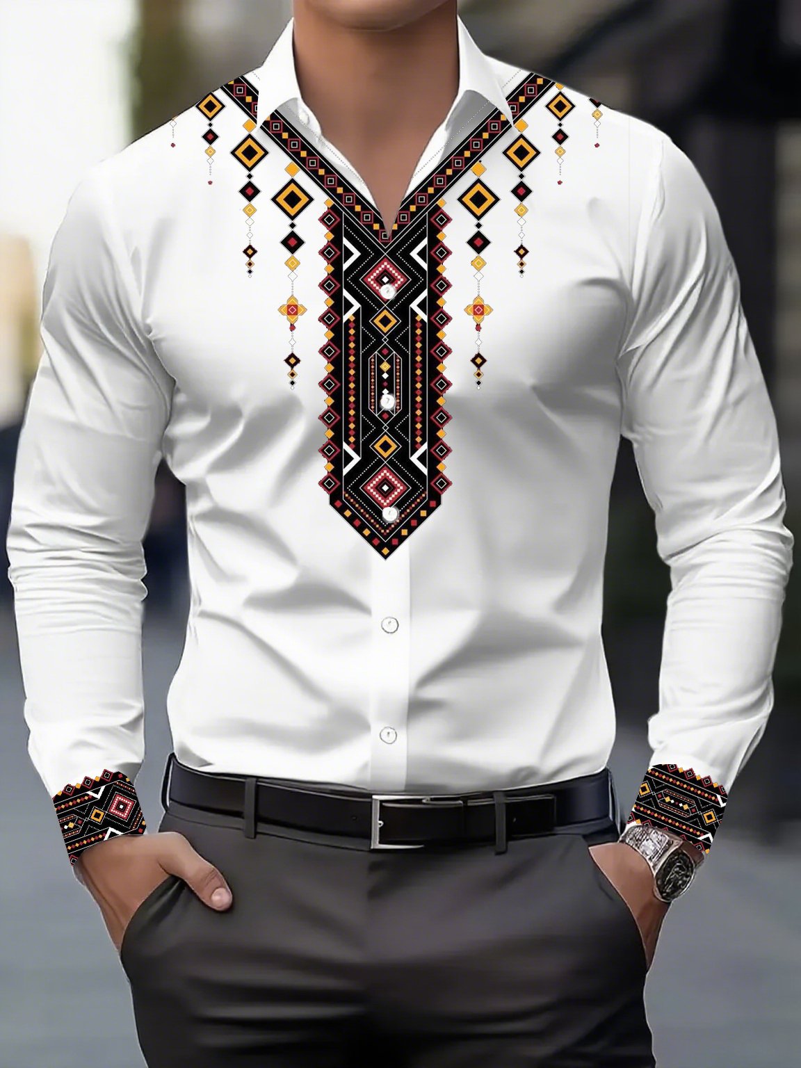Men's Street Style Business Casual Printed Long Sleeve Shirt