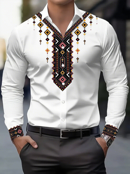 Men's Street Style Business Casual Printed Long Sleeve Shirt
