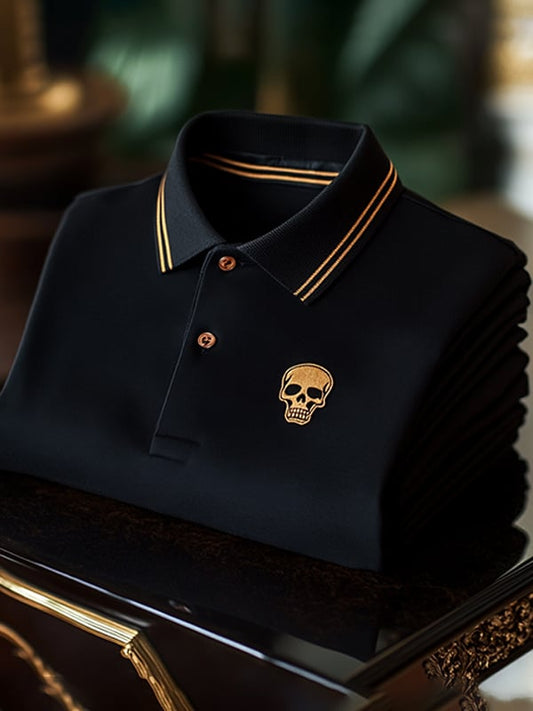 Men's Classic Business Skull Logo Short Sleeve Polo Shirt