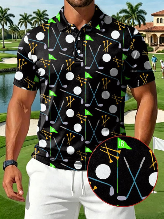 Men's Golf Ball & Club Printed Casual Polo Shirt