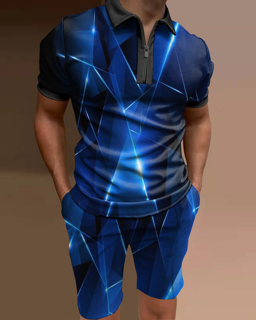 Men's polo shirt casual two piece set