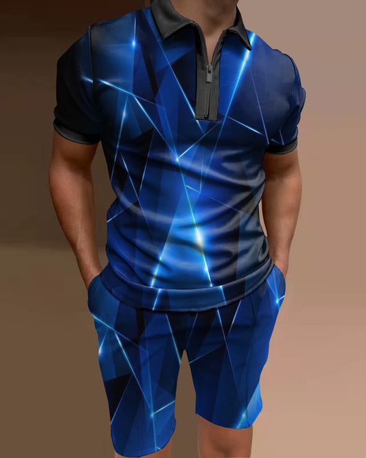 Men's polo shirt casual two piece set