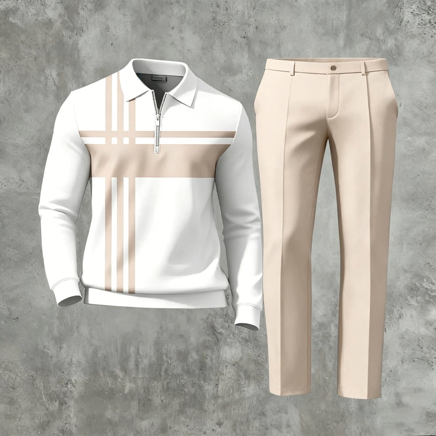 Men's Casual Apricot Pink Geometric Printed Long-Sleeve And Pants Two-Piece Set