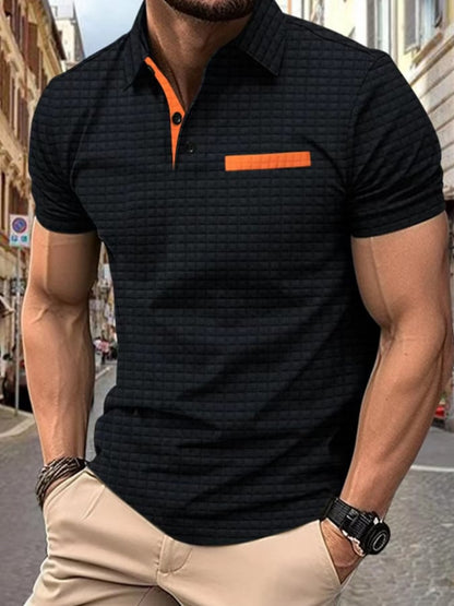Men's Classic Colorblock Jacquard Plaid Lapel Polo Jacket